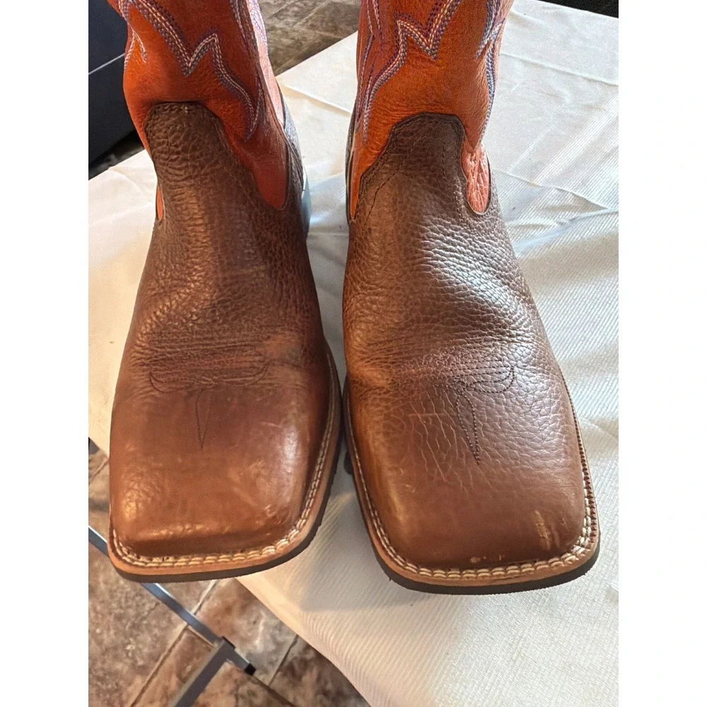 Twisted X Ruff‎ Stock Brown Orange Leather Square Toe Western Boots YBK0003 6M
